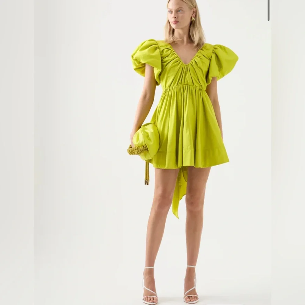 Aje Lime Green Puff Sleeve Dress - Picture 3 of 7